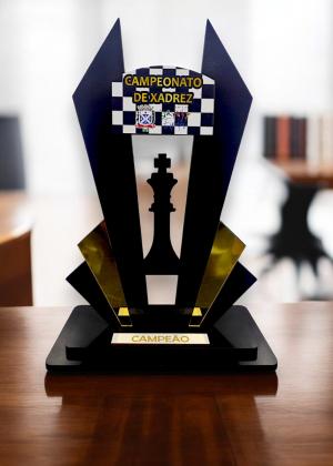 TROFÉU XADREZ COM APLIQUE DE ACRÍLICO MDF PERSONALIZADO PERSONALIZADA PINTURA UV CORTE A LASER 